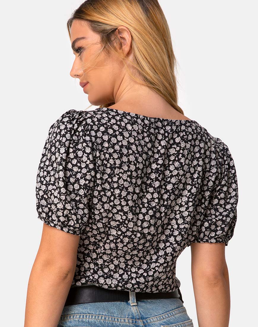 Top Moria en Ditsy Rose Negro