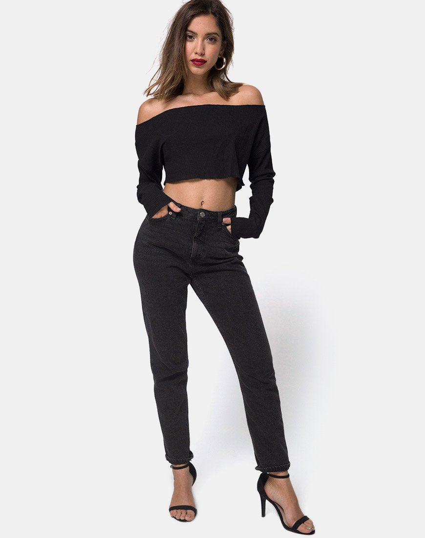 Imagen de Moss Crop Jumper en canalé negro