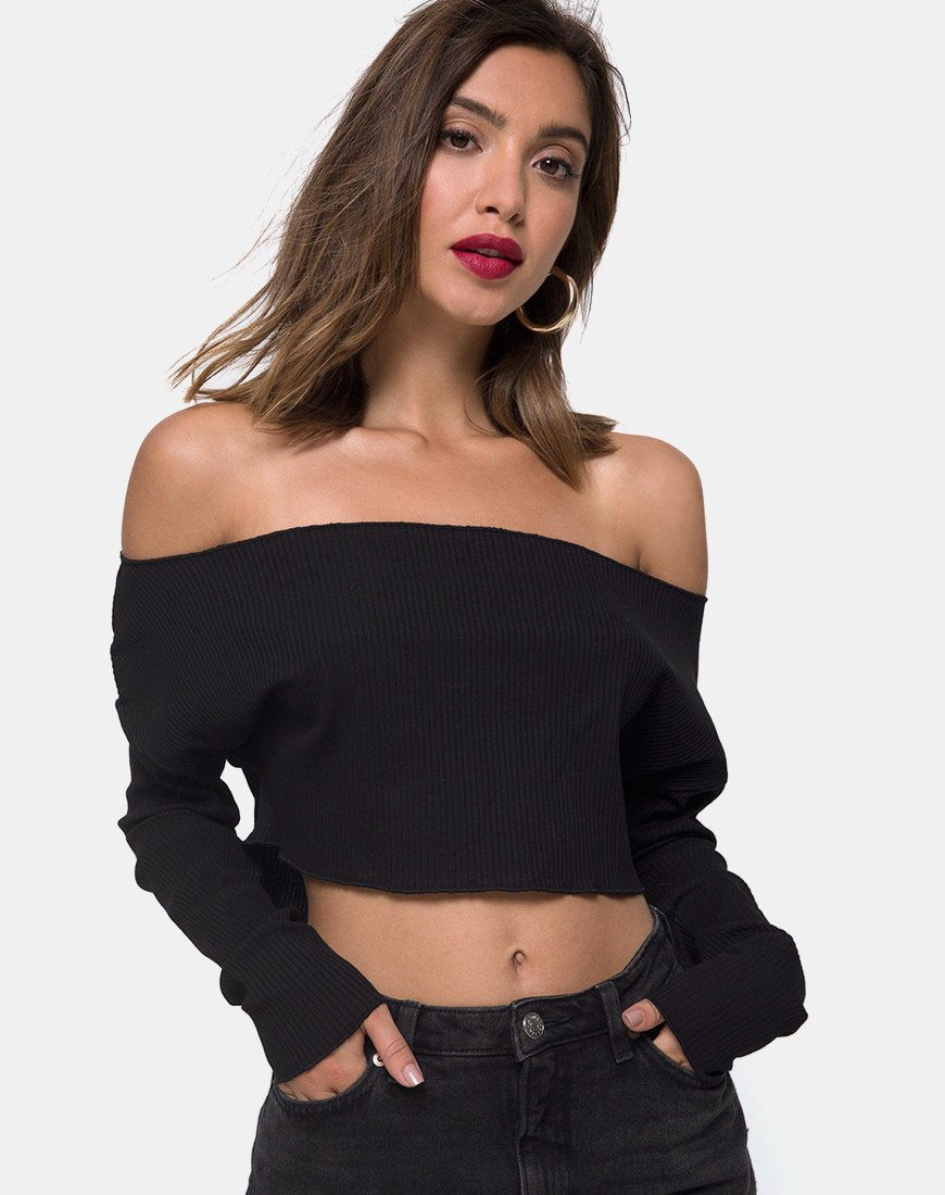 Imagen de Moss Crop Jumper en canalé negro