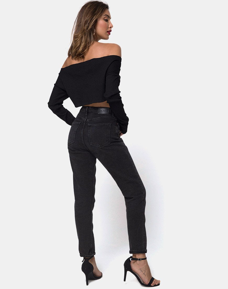 Imagen de Moss Crop Jumper en canalé negro