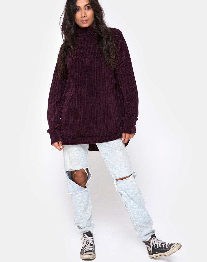 Imagen de Neve Vestido jersey oversize en chenilla ciruela
