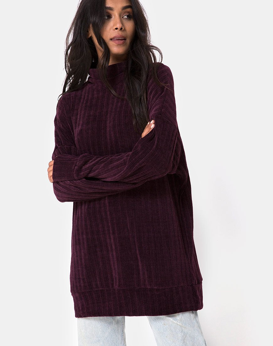 Vestido jersey oversize Neve en chenilla ciruela