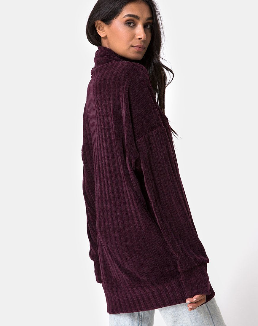 Vestido jersey oversize Neve en chenilla ciruela