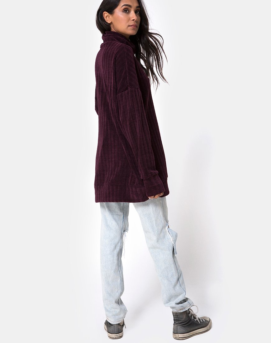 Imagen de Neve Vestido jersey oversize en chenilla ciruela