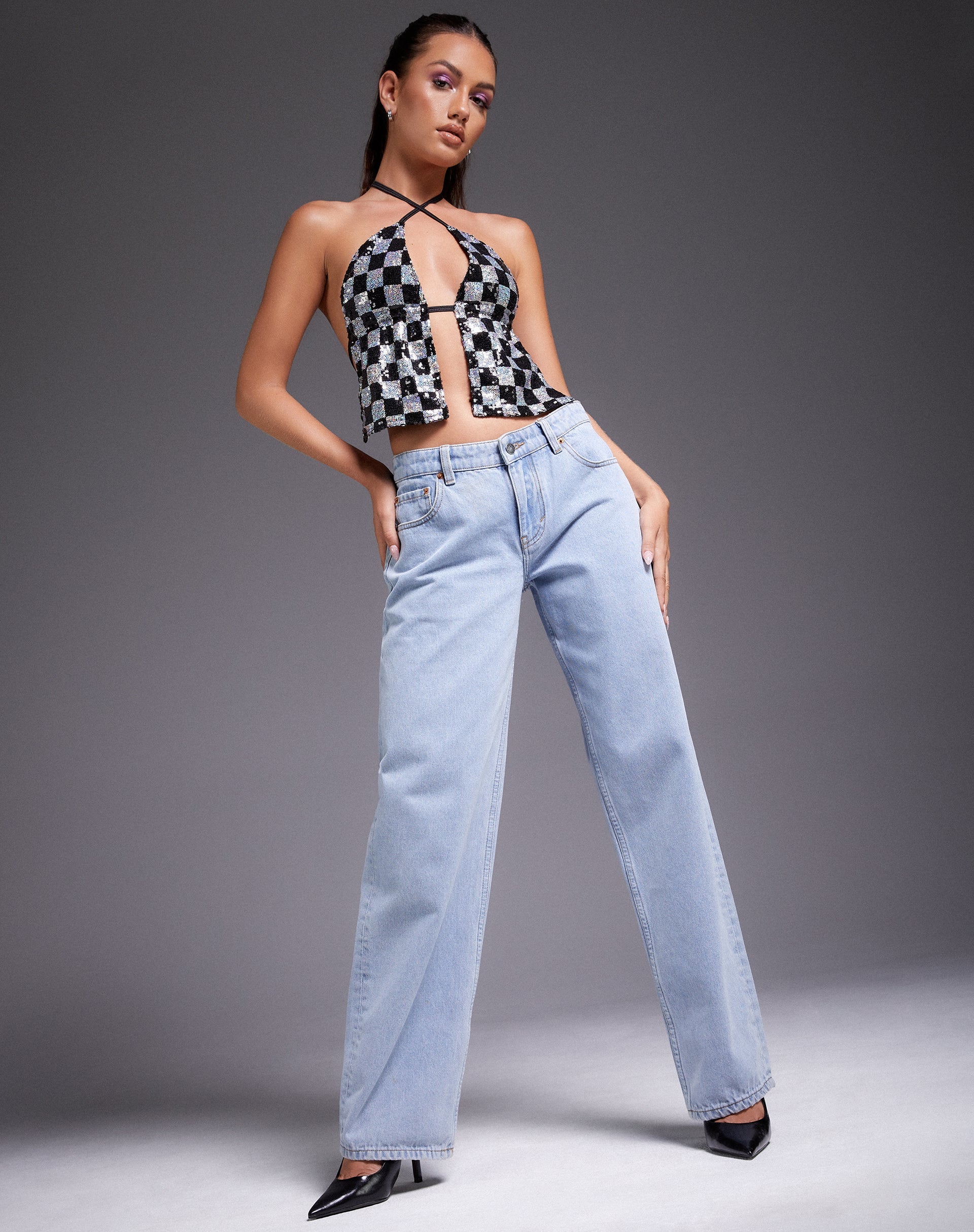 Imagen de Runita Top en damero lentejuelas negro y plata