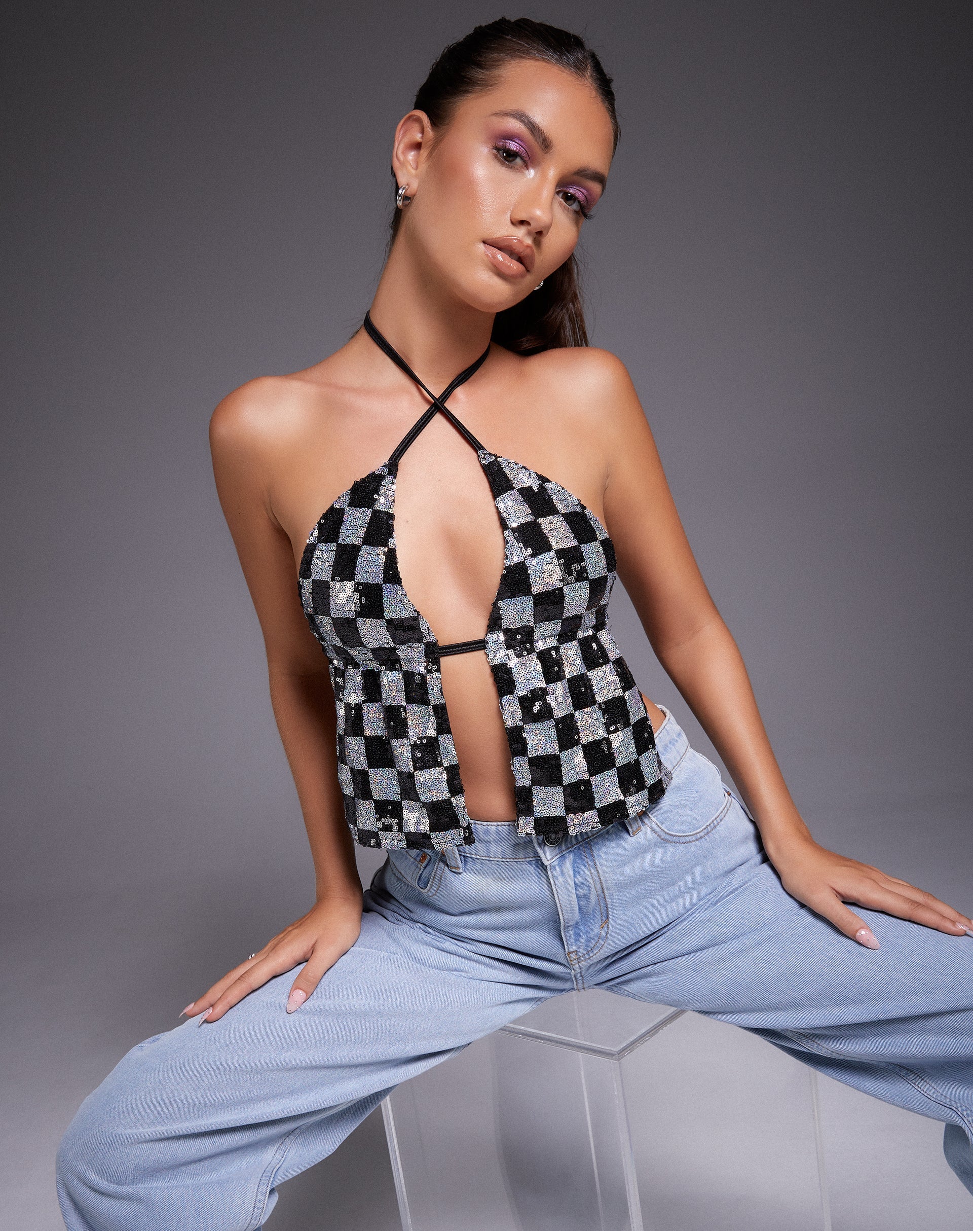 Imagen de Runita Top en damero lentejuelas negro y plata