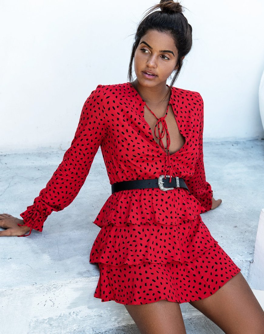 Vestido Kepsibelle de Mini Diana de Lunares Rojo y Negro