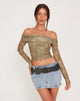 Imagen de Nagini Top Bardot de Manga Larga en Paisley Tonal Verde