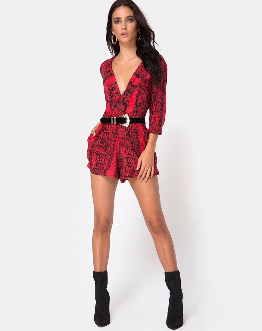 Imagen de Nanic Plunge Playsuit en rojo serpiente