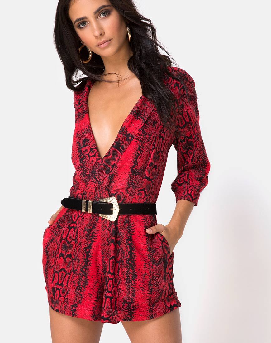 Imagen de Nanic Plunge Playsuit en rojo serpiente