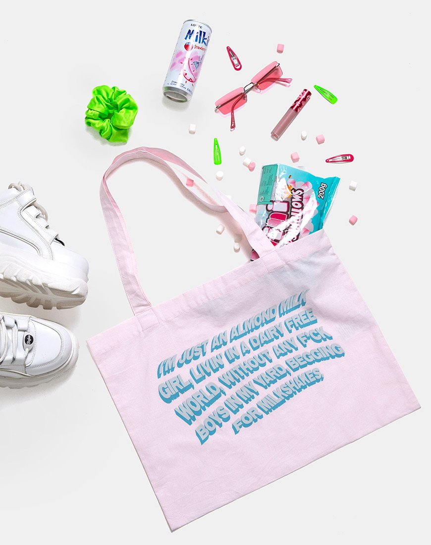 Image of Tote Bag en Rosa Suave con Texto Niña Leche Almendra X Top Niña