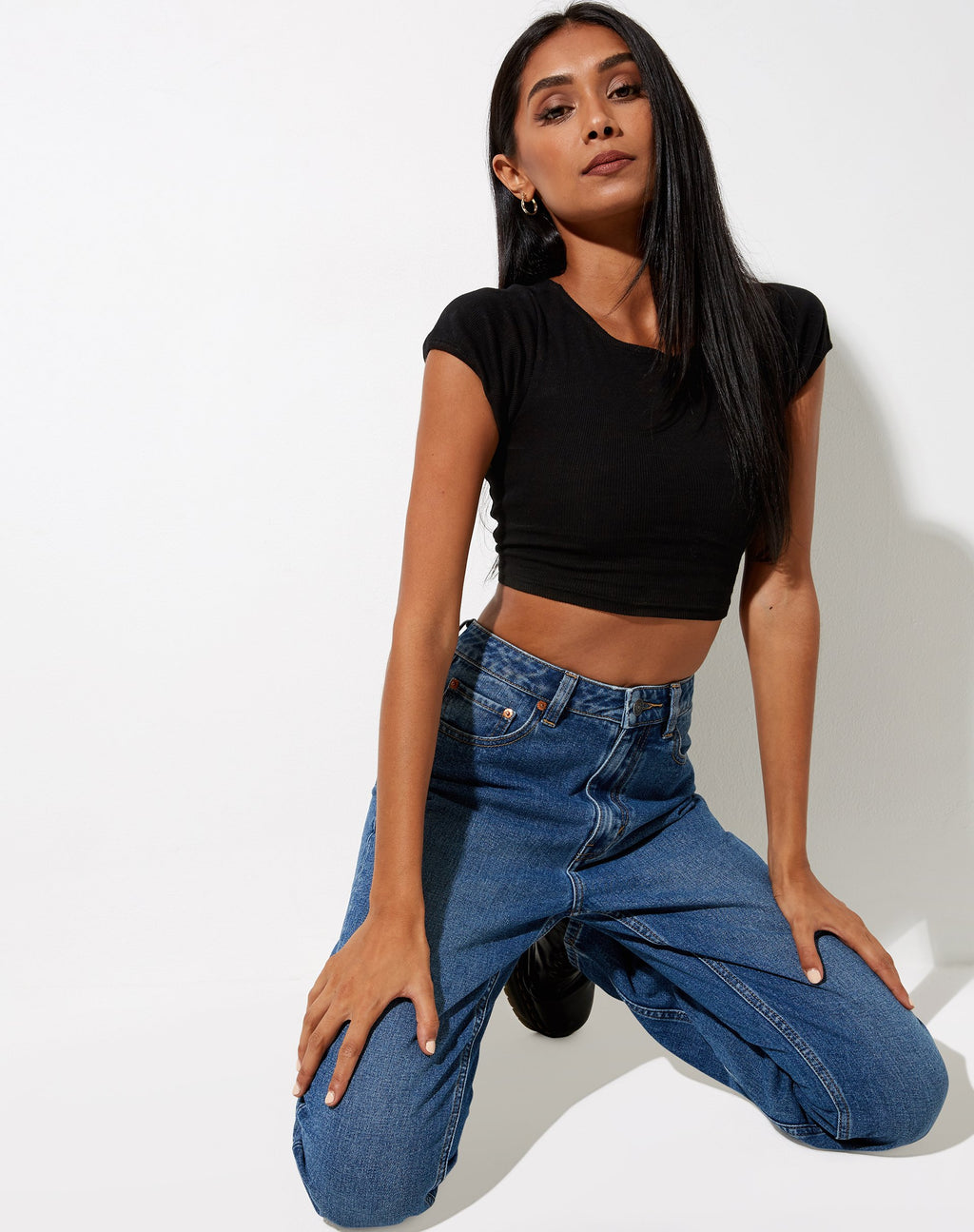 Natka Crop Top de canalé negro