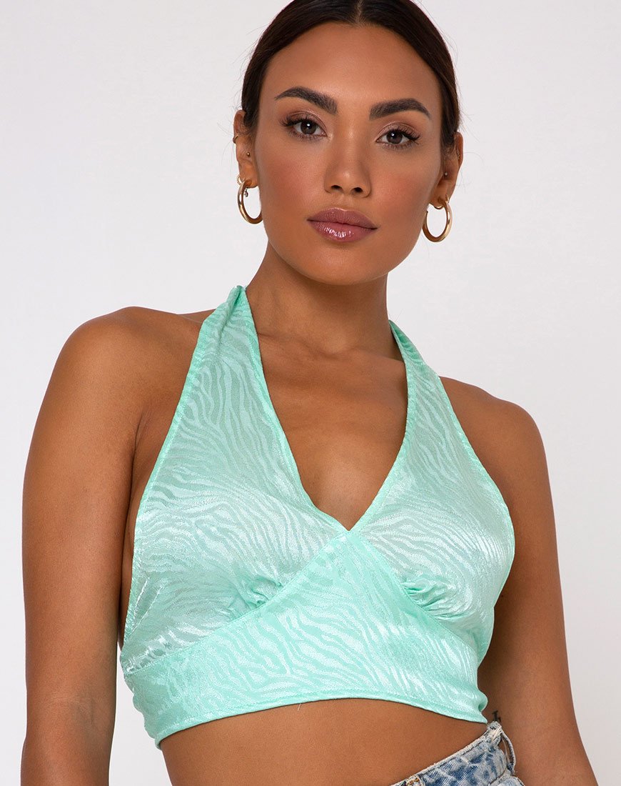 Imagen de Naya Crop Top en Satén Cebra Aguamarina
