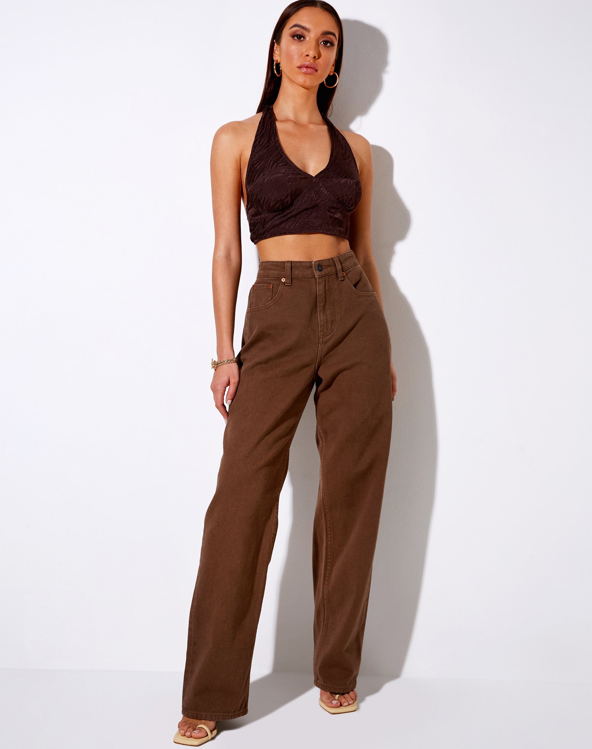 Imagen de Naya Crop Top en satén cebra Chocolate amargo