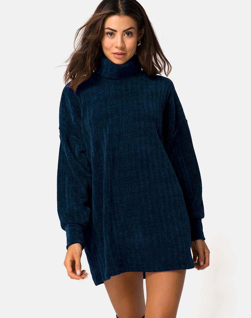 Vestido jersey oversize Neve en chenilla azul