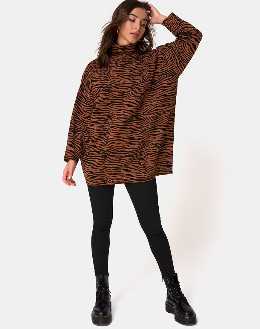 Imagen de Neivie Roll Neck Jumper in Tiger Knit Marrón