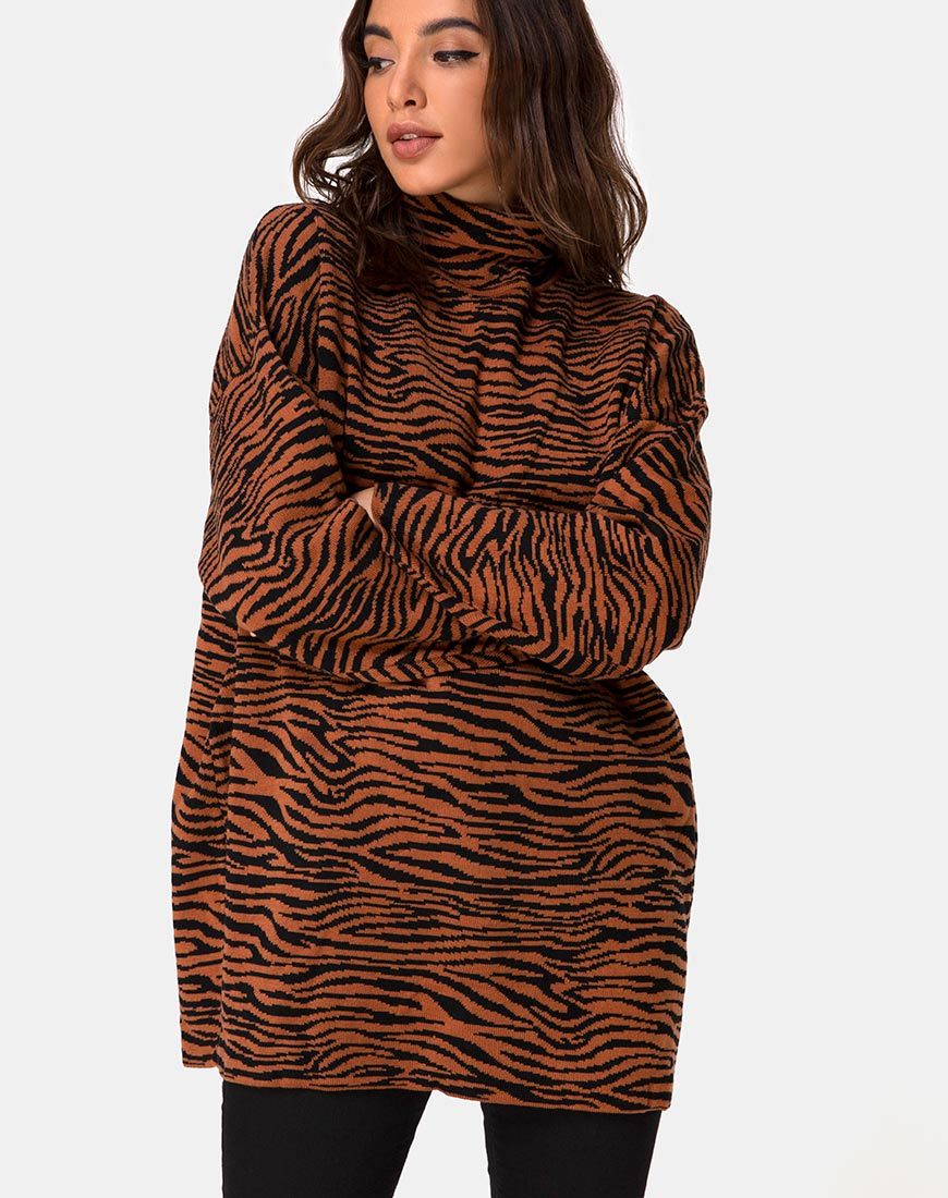 Imagen de Neivie Roll Neck Jumper in Tiger Knit Marrón