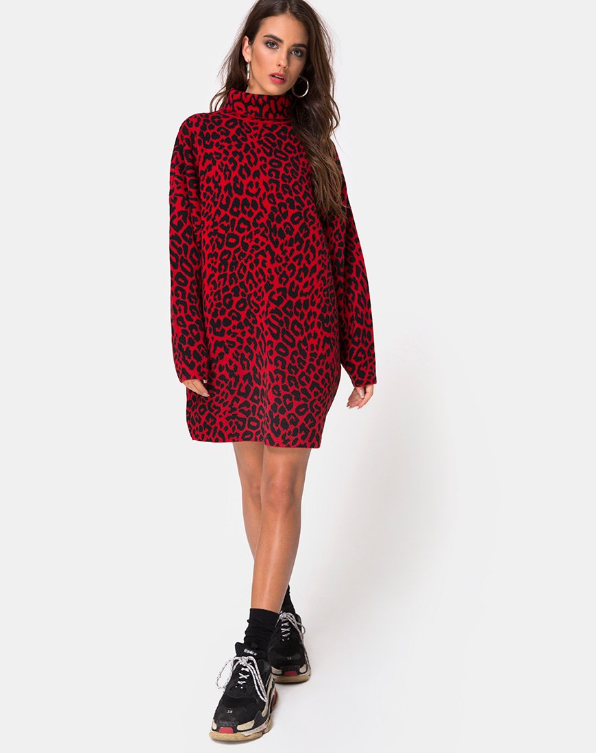 Imagen de Neivie Jumper Dress in Animal Knit Red