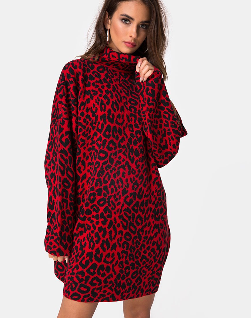 Imagen de Neivie Jumper Dress in Animal Knit Red