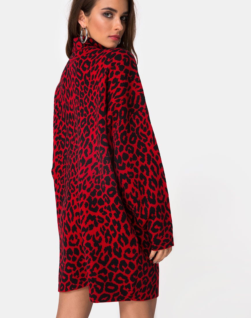 Imagen de Neivie Jumper Dress in Animal Knit Red