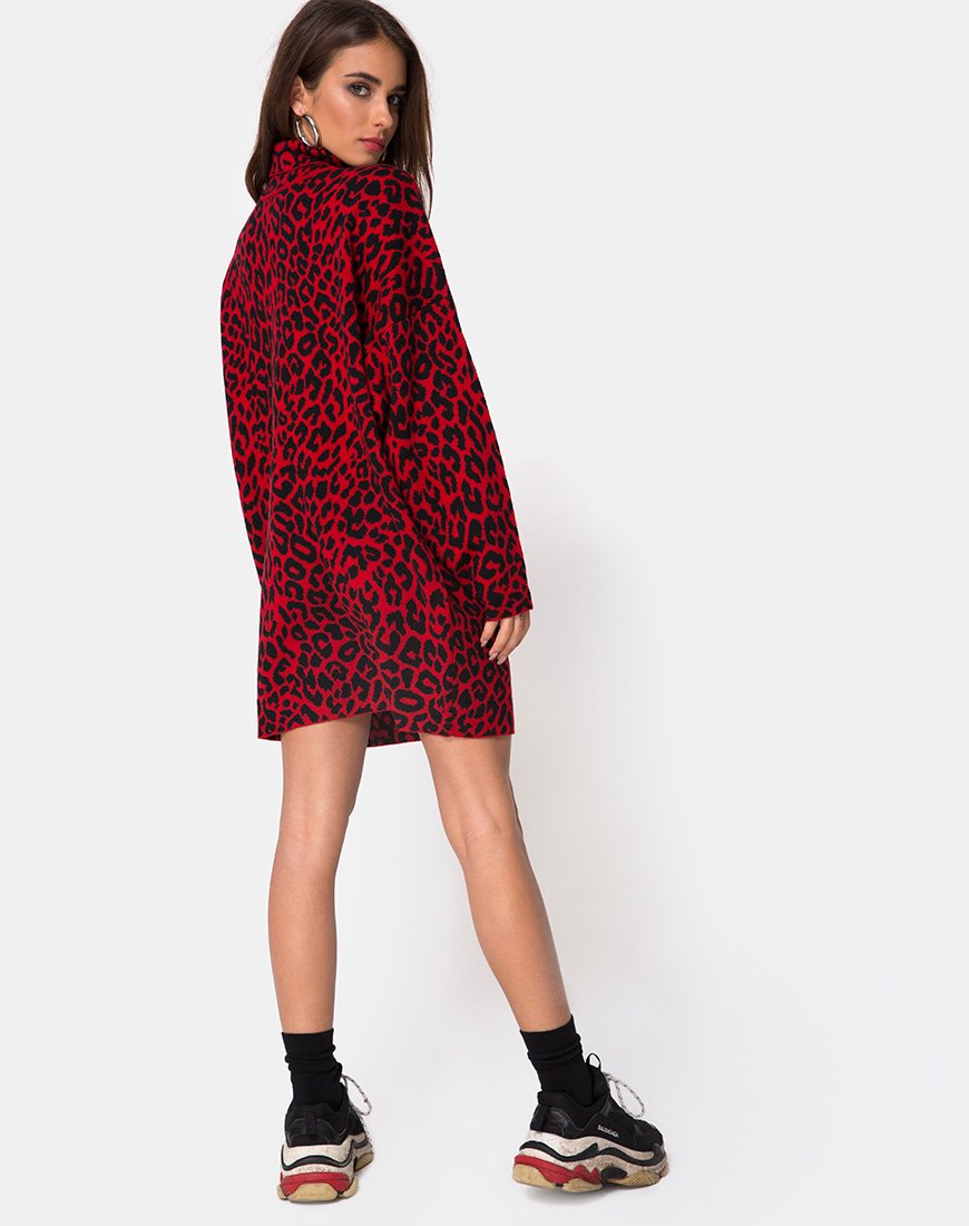 Imagen de Neivie Jumper Dress in Animal Knit Red