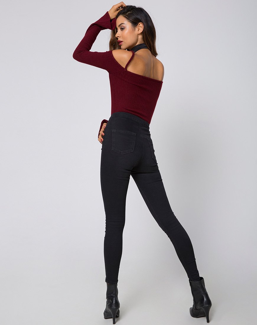 Imagen de Niani Cold Shoulder Bodice in Rib Knit Borgoña