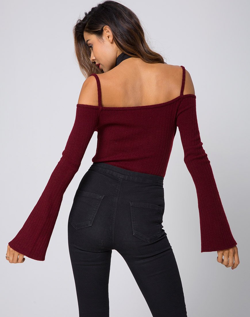 Imagen de Niani Cold Shoulder Bodice in Rib Knit Borgoña