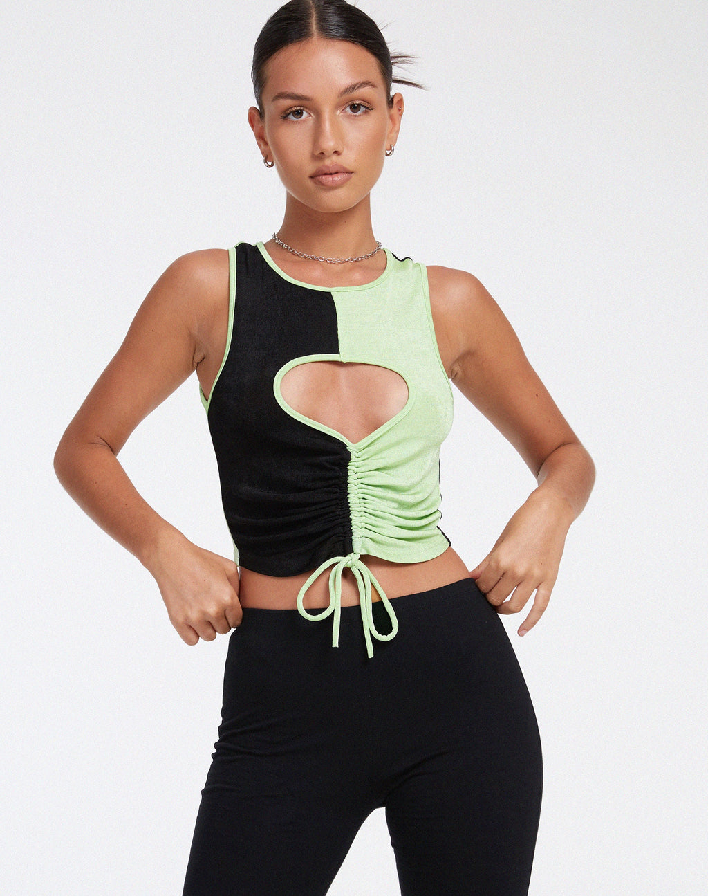 Nida Crop Top de crepé negro y lima