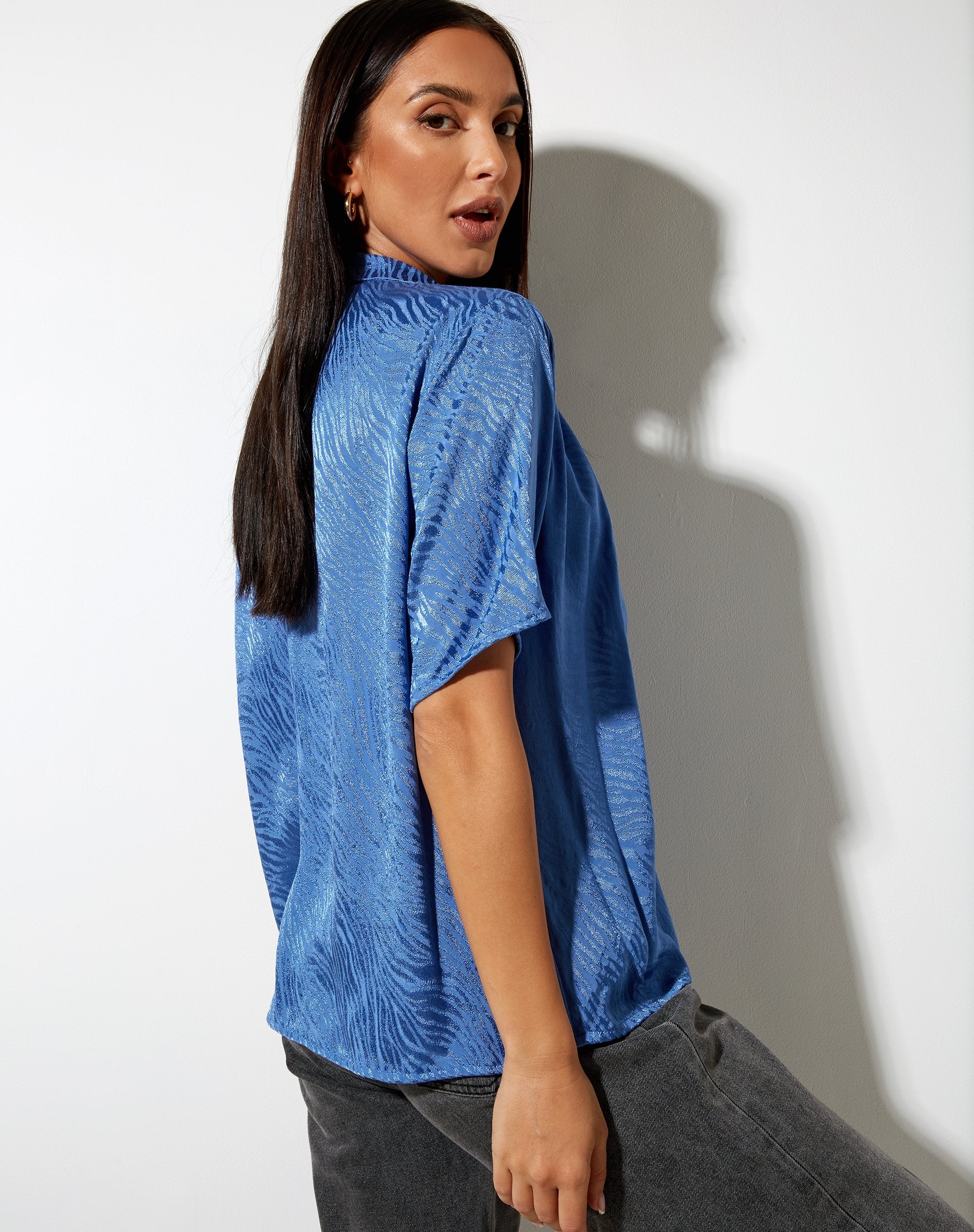 Imagen de Nikra Camisa de Raso Cebra Azul Bonnet