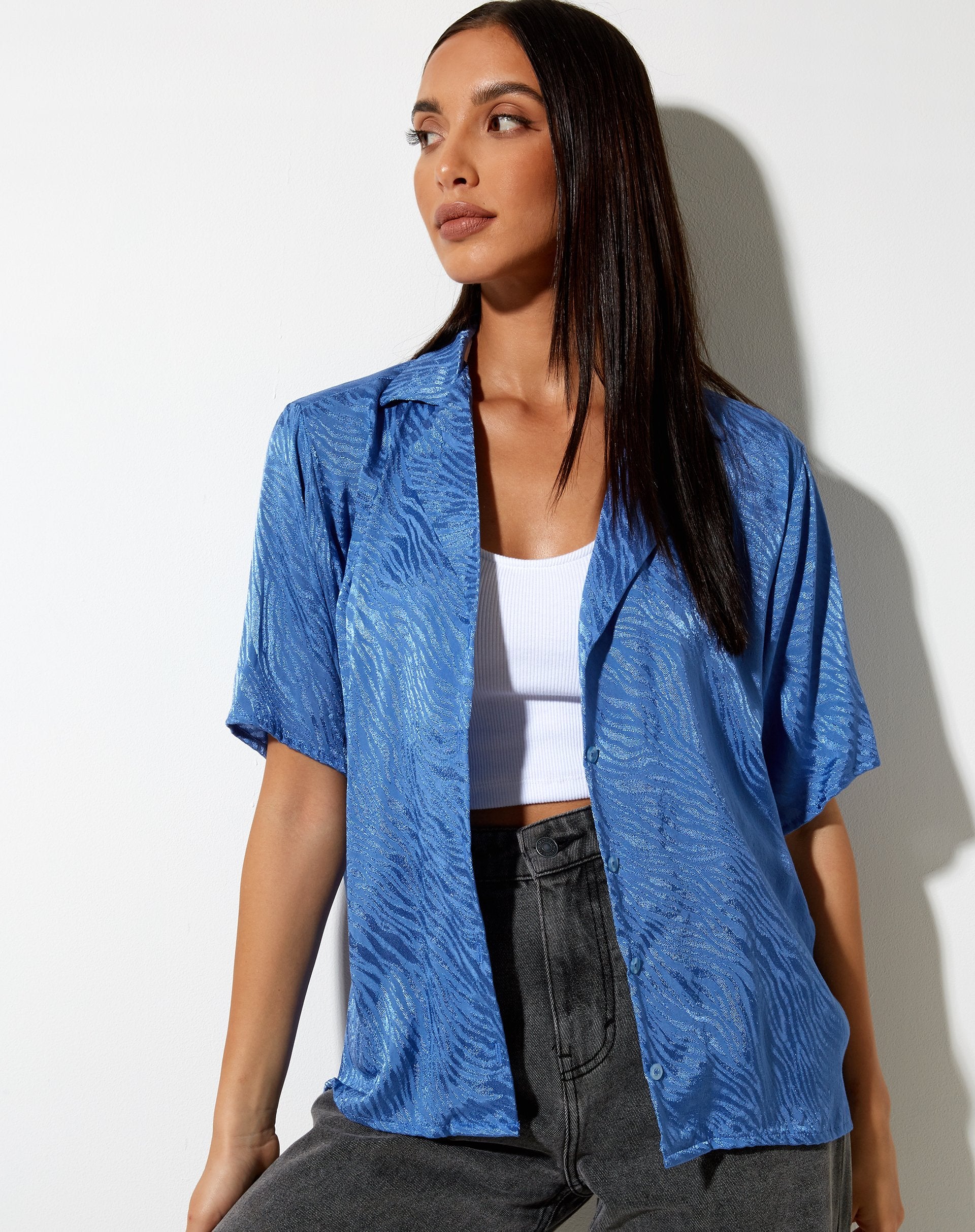 Imagen de Nikra Camisa de Raso Cebra Azul Bonnet