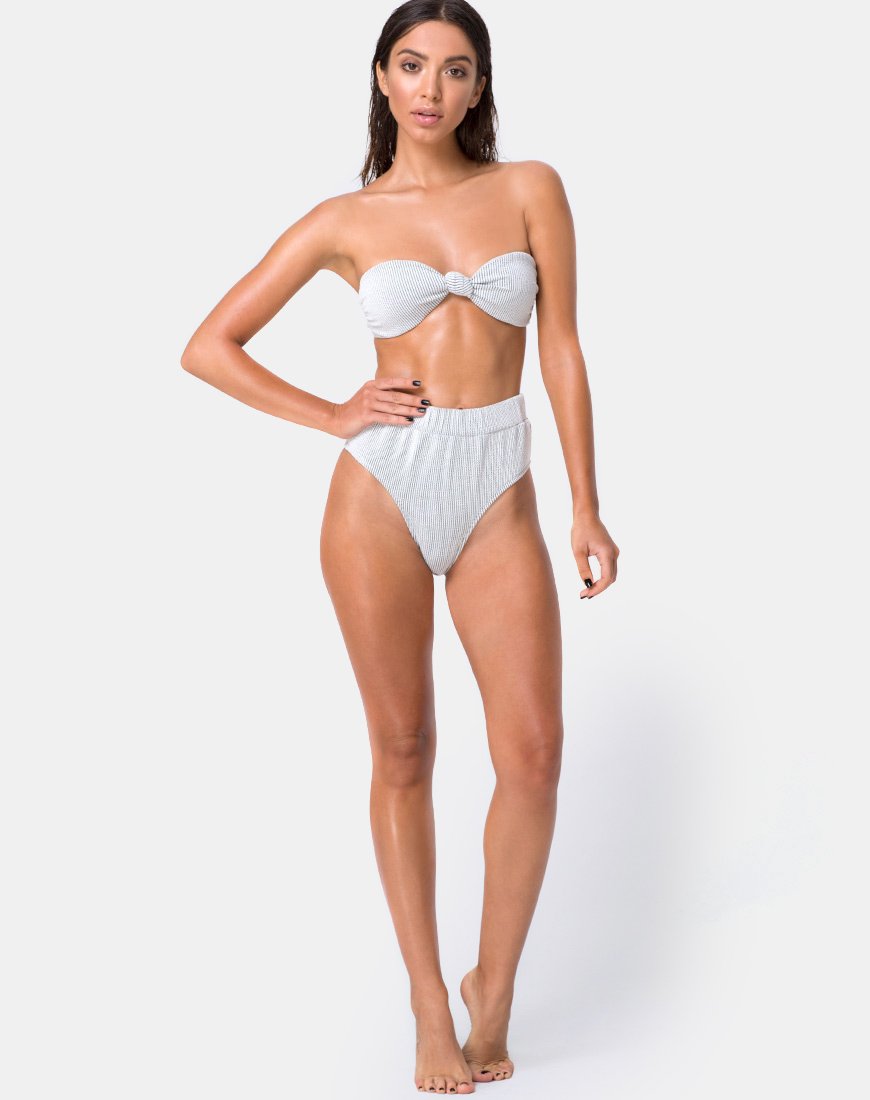 Imagen de la braguita de bikini Nima de canalé arrugado Blanco