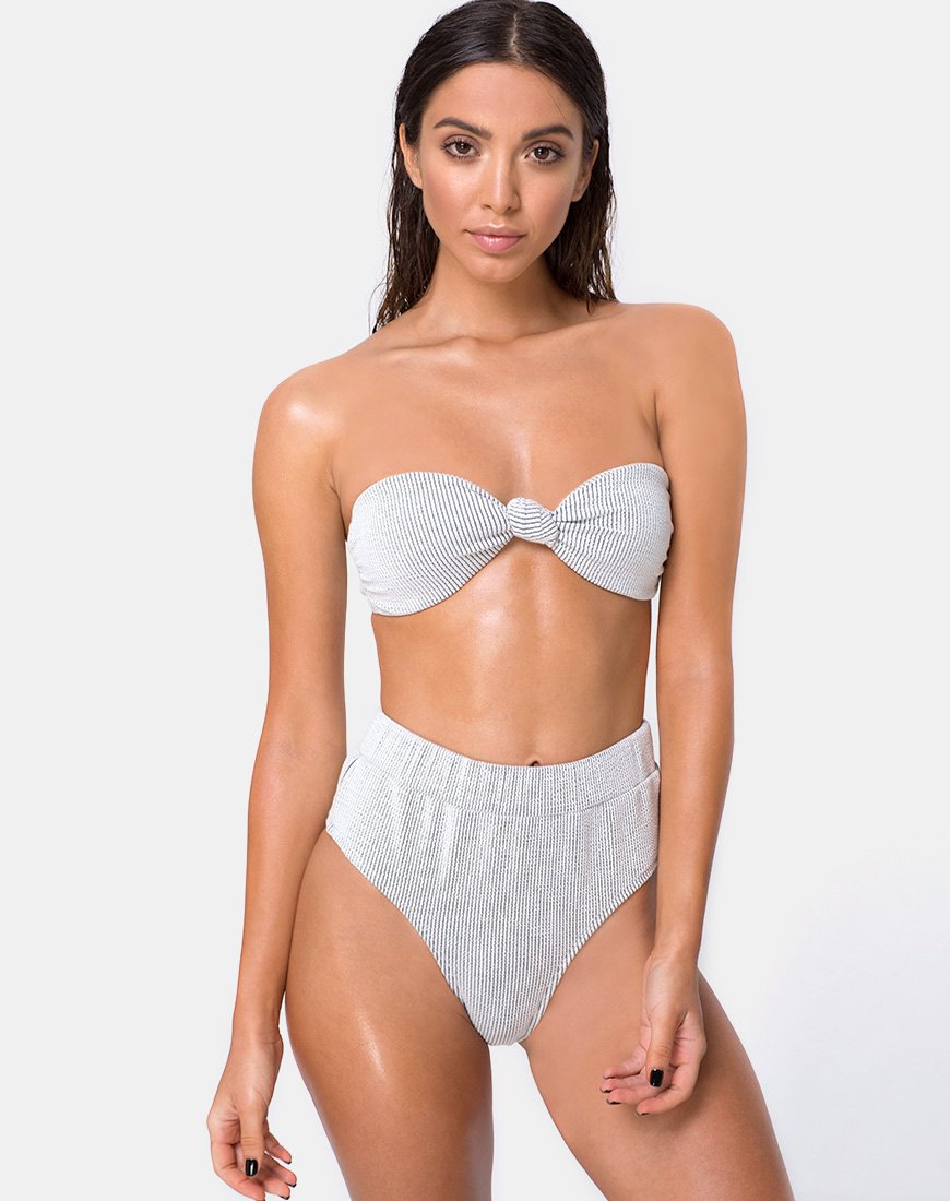 Imagen de la braguita de bikini Nima de canalé arrugado Blanco