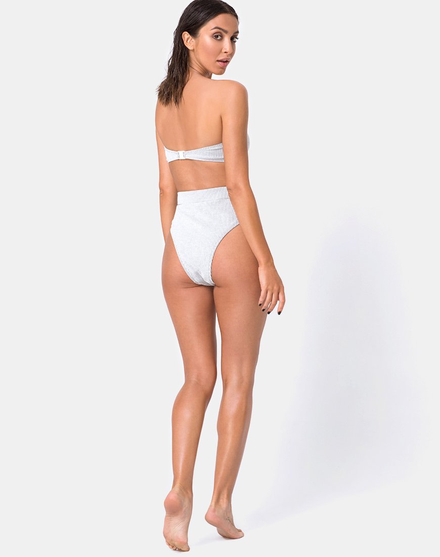 Imagen de la braguita de bikini Nima de canalé arrugado Blanco