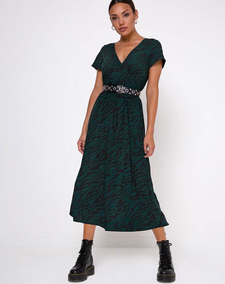 Imagen de Nira Midi Dress in 90s Zebra Forest Green