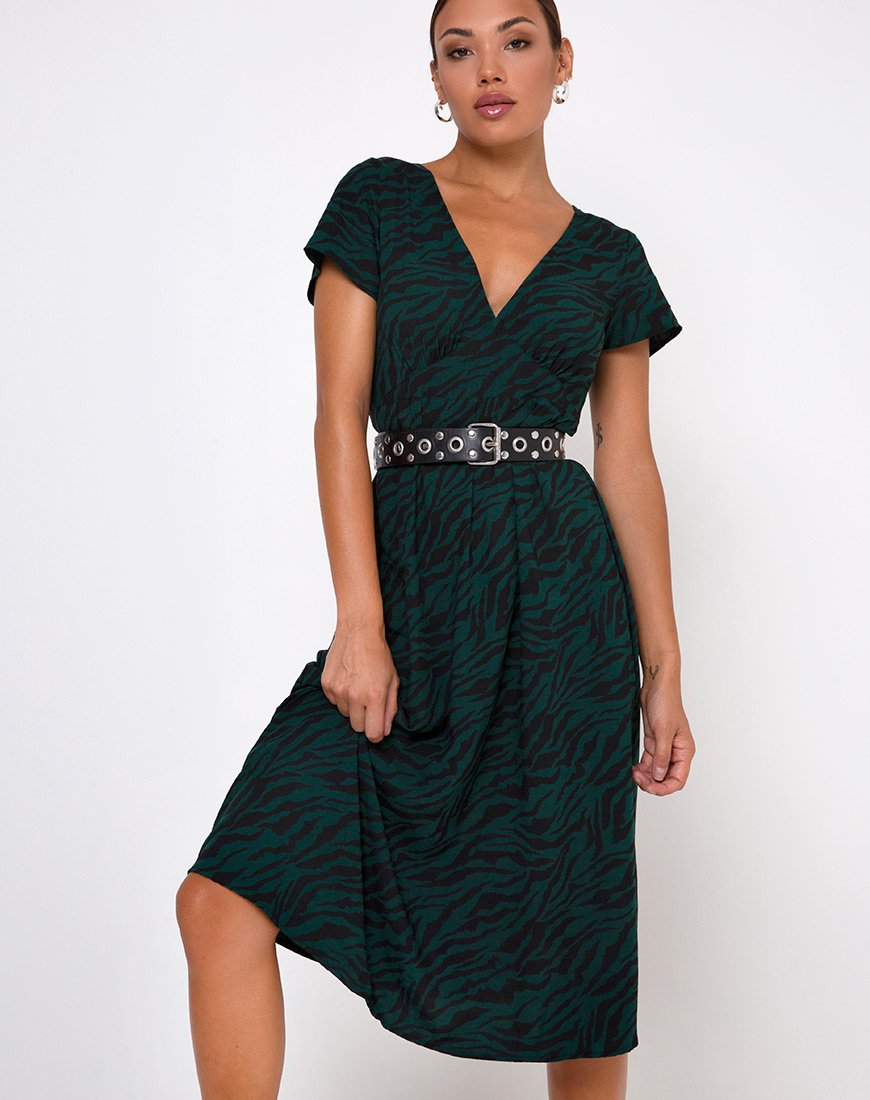 Imagen de Nira Midi Dress in 90s Zebra Forest Green