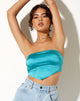 Imagen de Nolda Crop Top de satén azul aguamarina