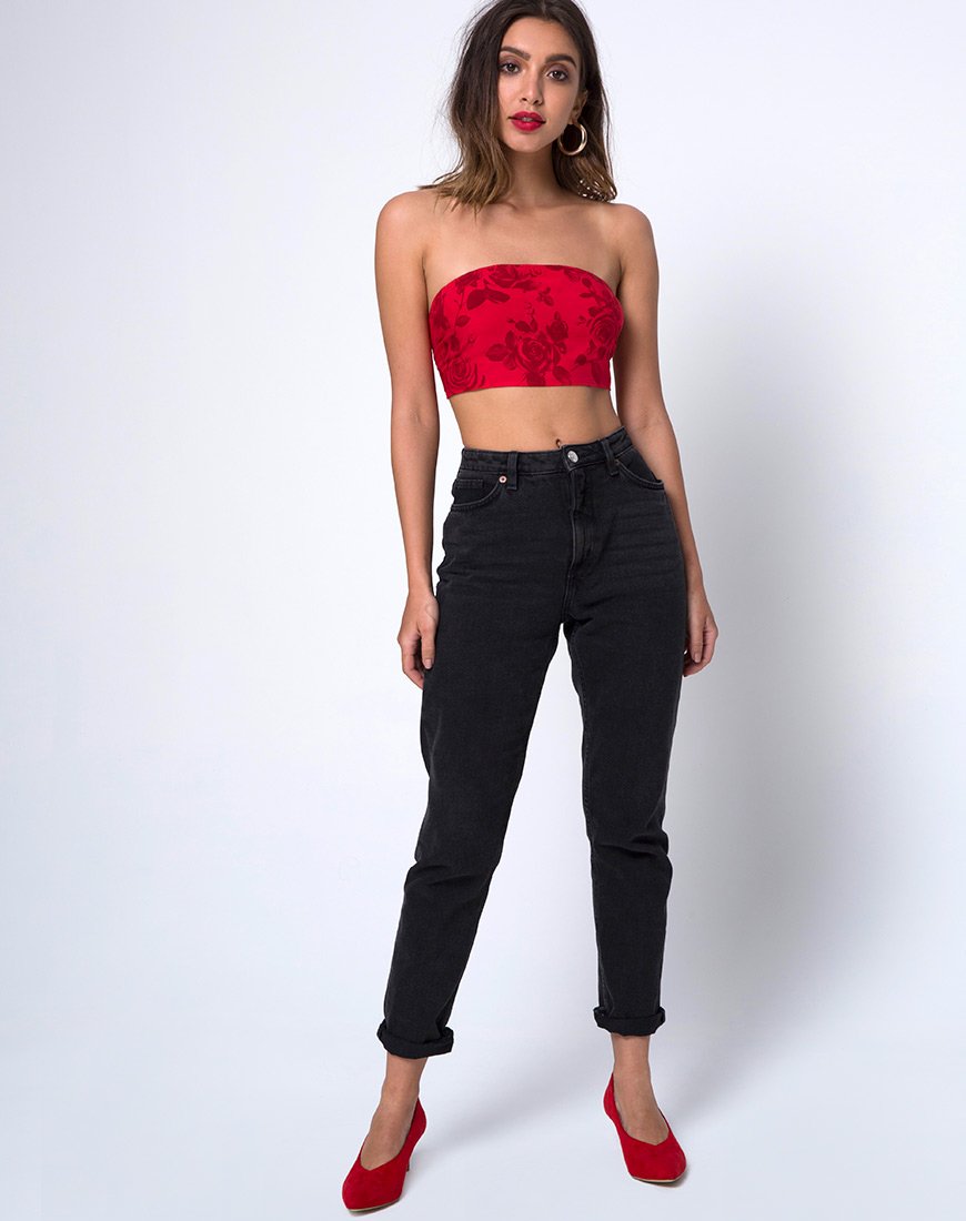 Imagen de Nolia Camiseta de tubo en rojo floral tonal