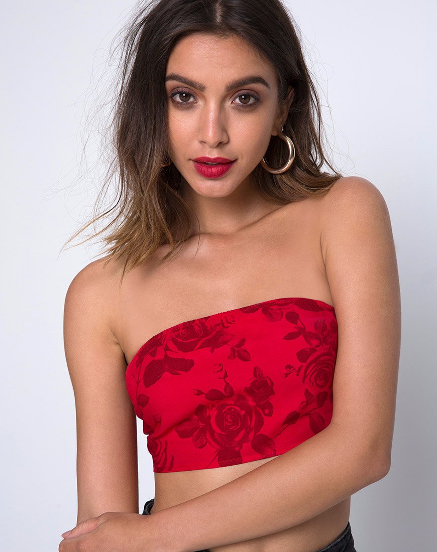 Nolia Top de tubo en rojo floral tonal