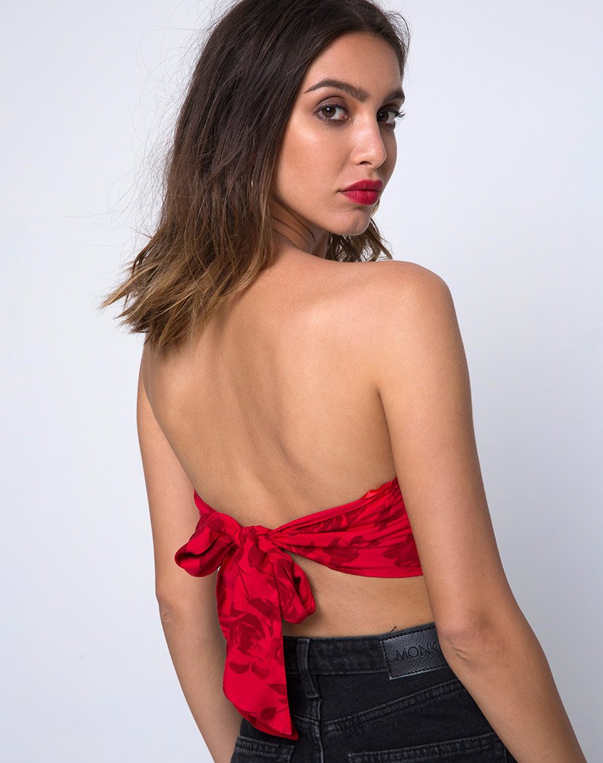 Nolia Top de tubo en rojo floral tonal