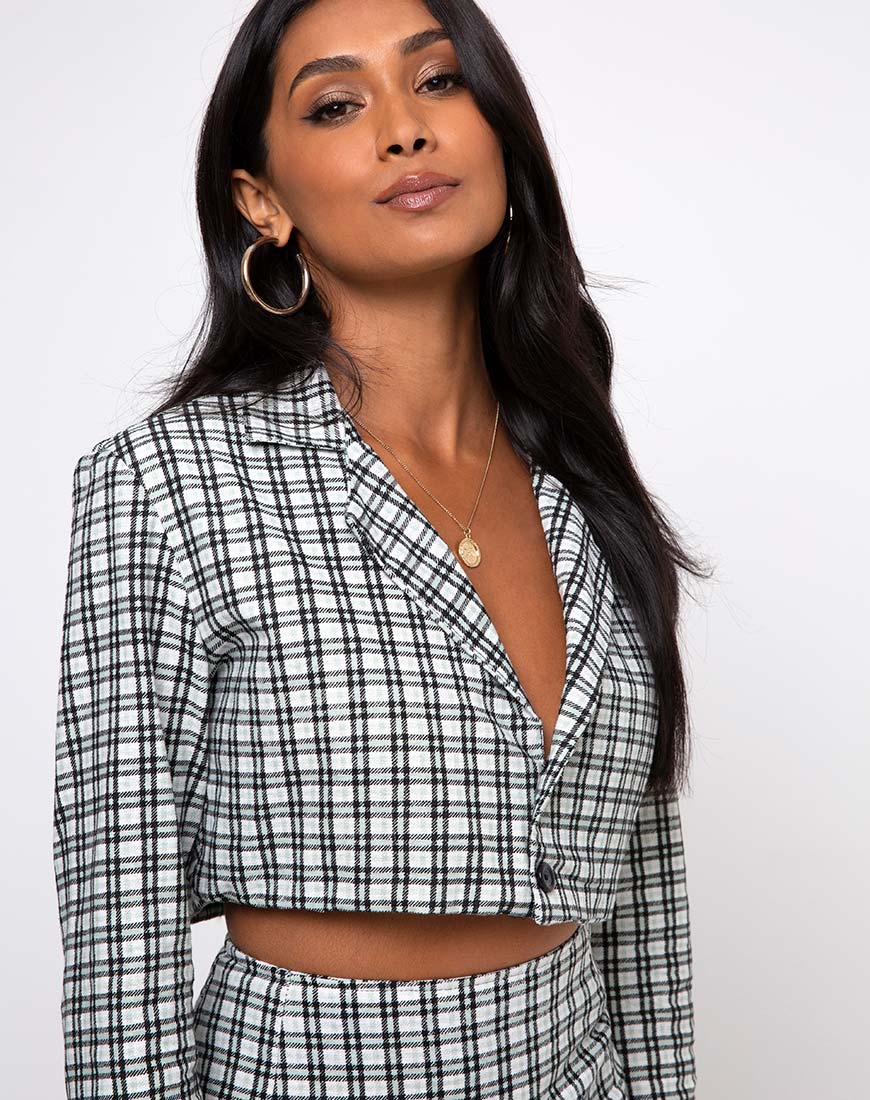Imagen de Noly Cropped Blazer en espuma de cuadros Brandy