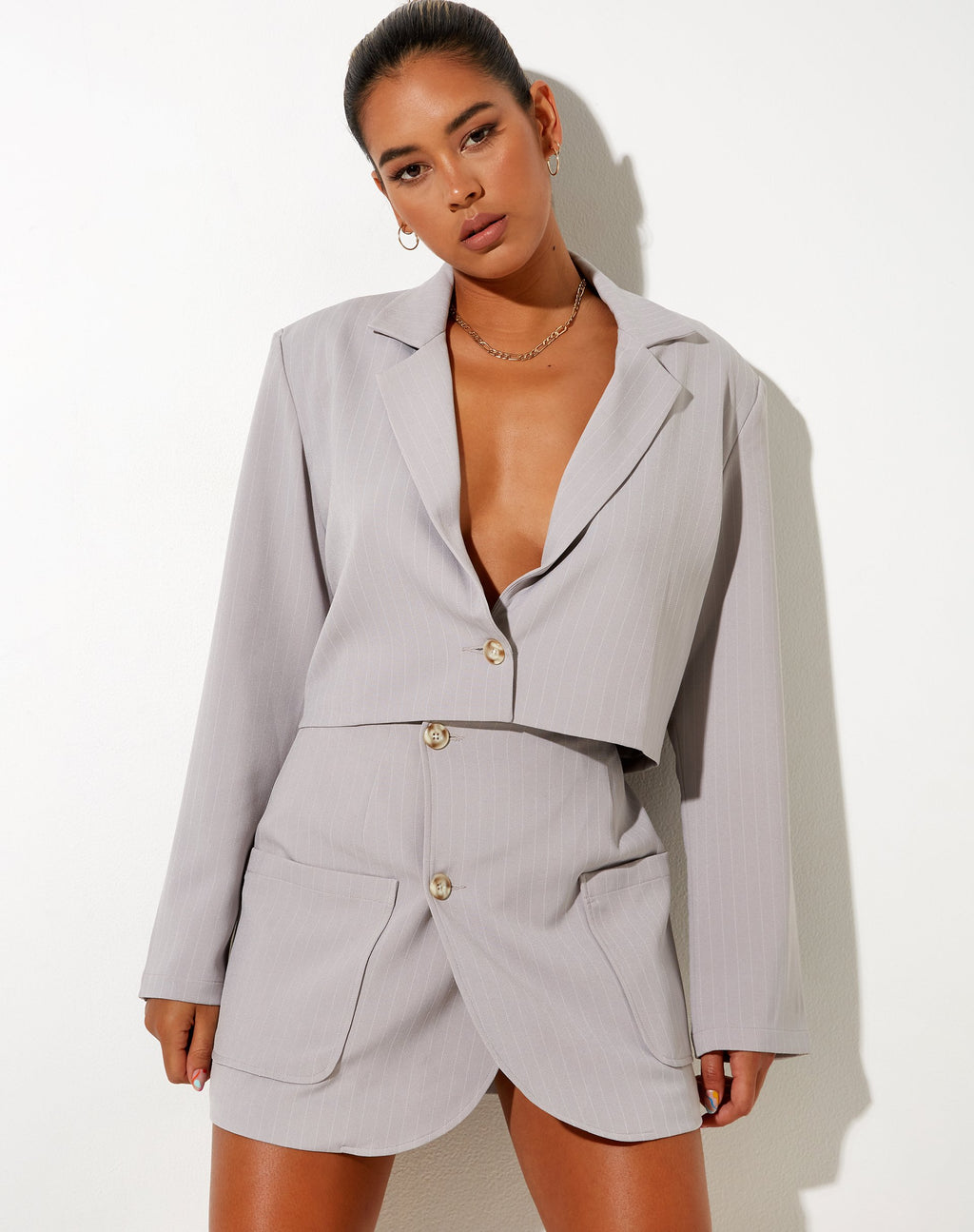 Blazer Nolya de raya diplomática gris plateado