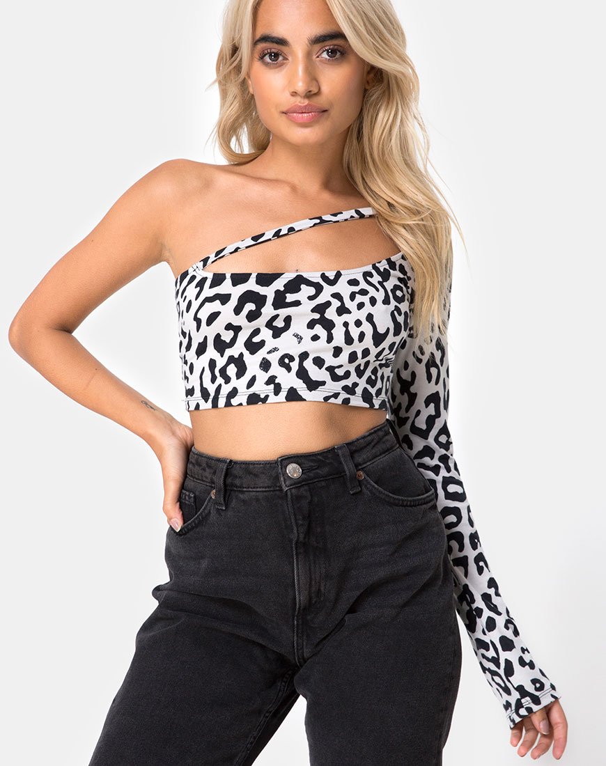 Imagen de Nure Crop Top en Mono Animal Gris y Blanco