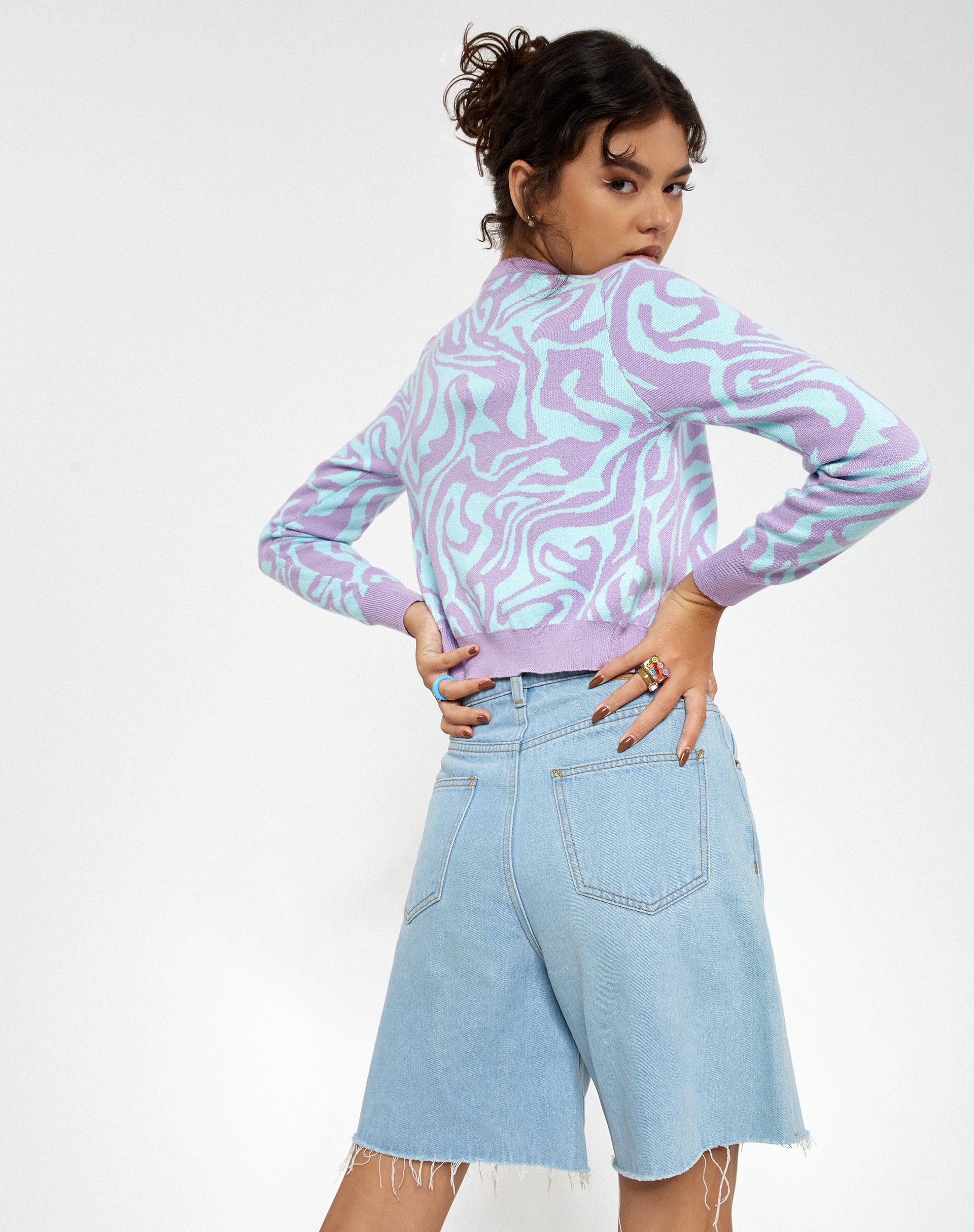 Imagen de Motel X Barbara Kristoffersen Odina Cardi en punto Jagged Swirl Lavender y Mint