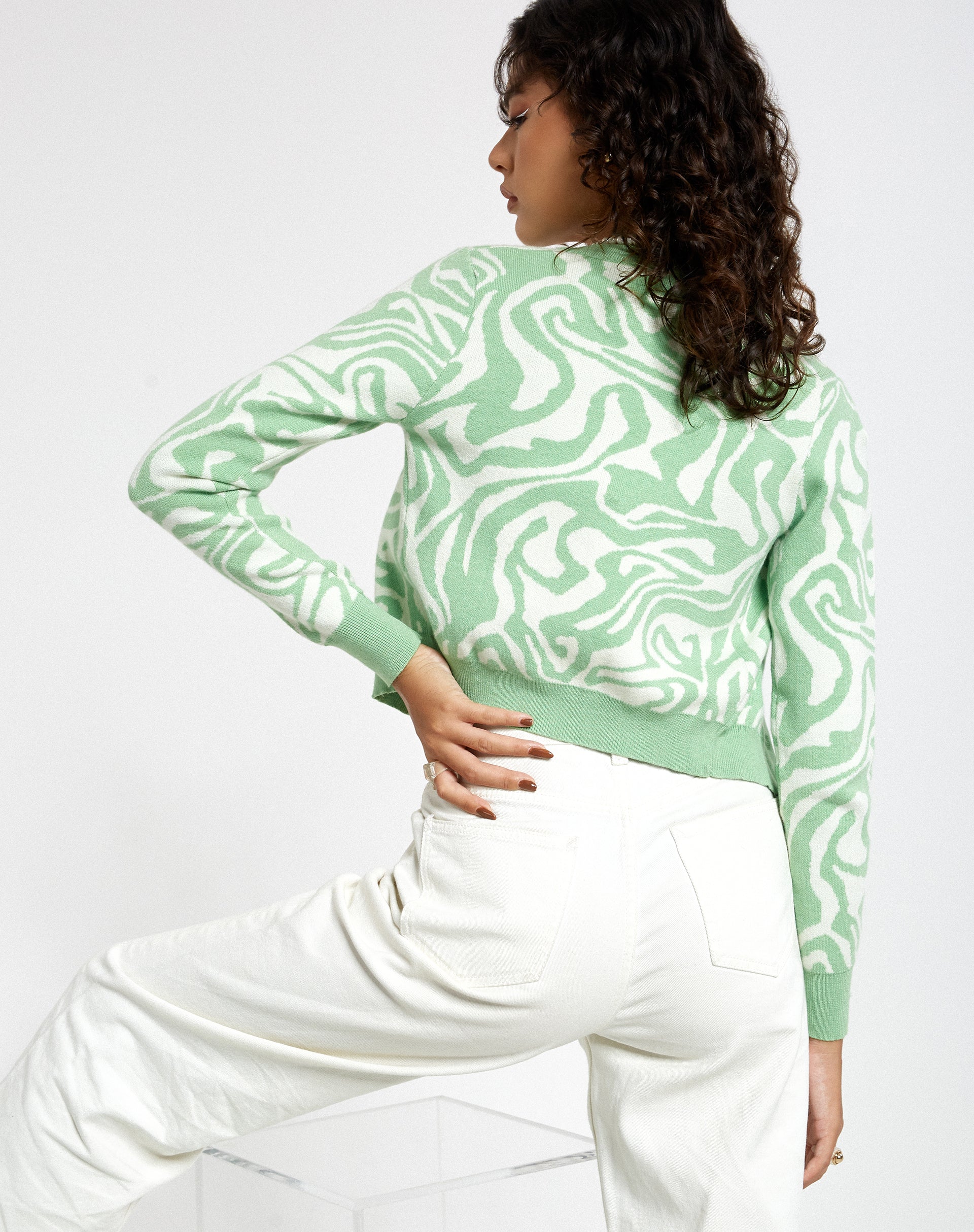 Imagen de Motel X Barbara Kristoffersen Odina Cardi en punto Jagged Swirl Peppermint and Cream