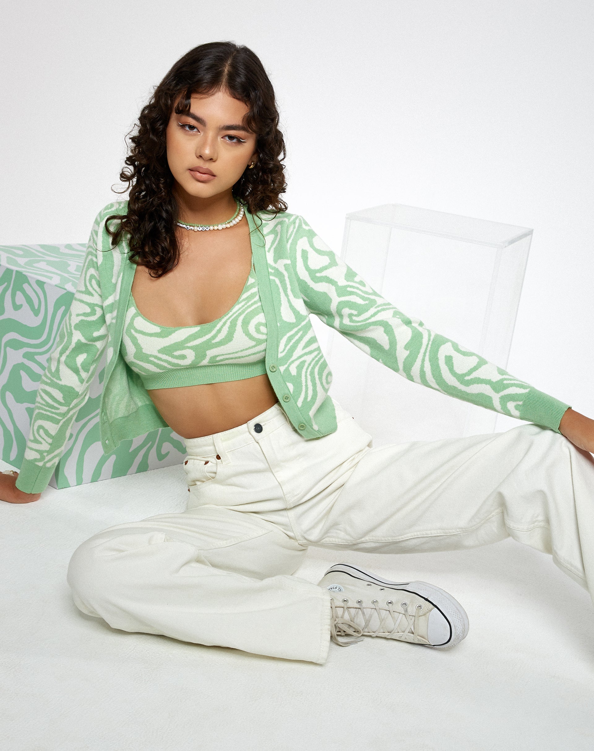 Imagen de Motel X Barbara Kristoffersen Odina Cardi en punto Jagged Swirl Peppermint and Cream