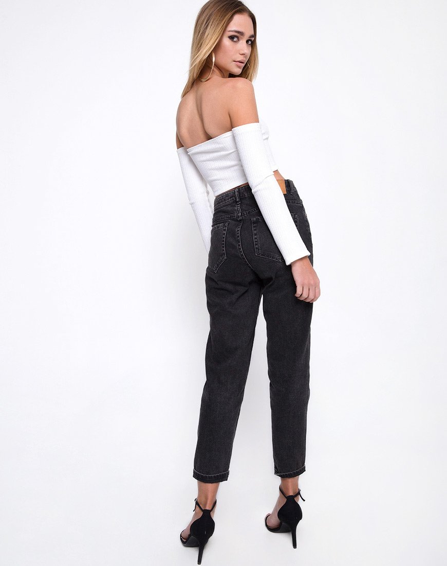 Imagen de Okie Off The Shoulder Crop Top en Multi Rib Ivory