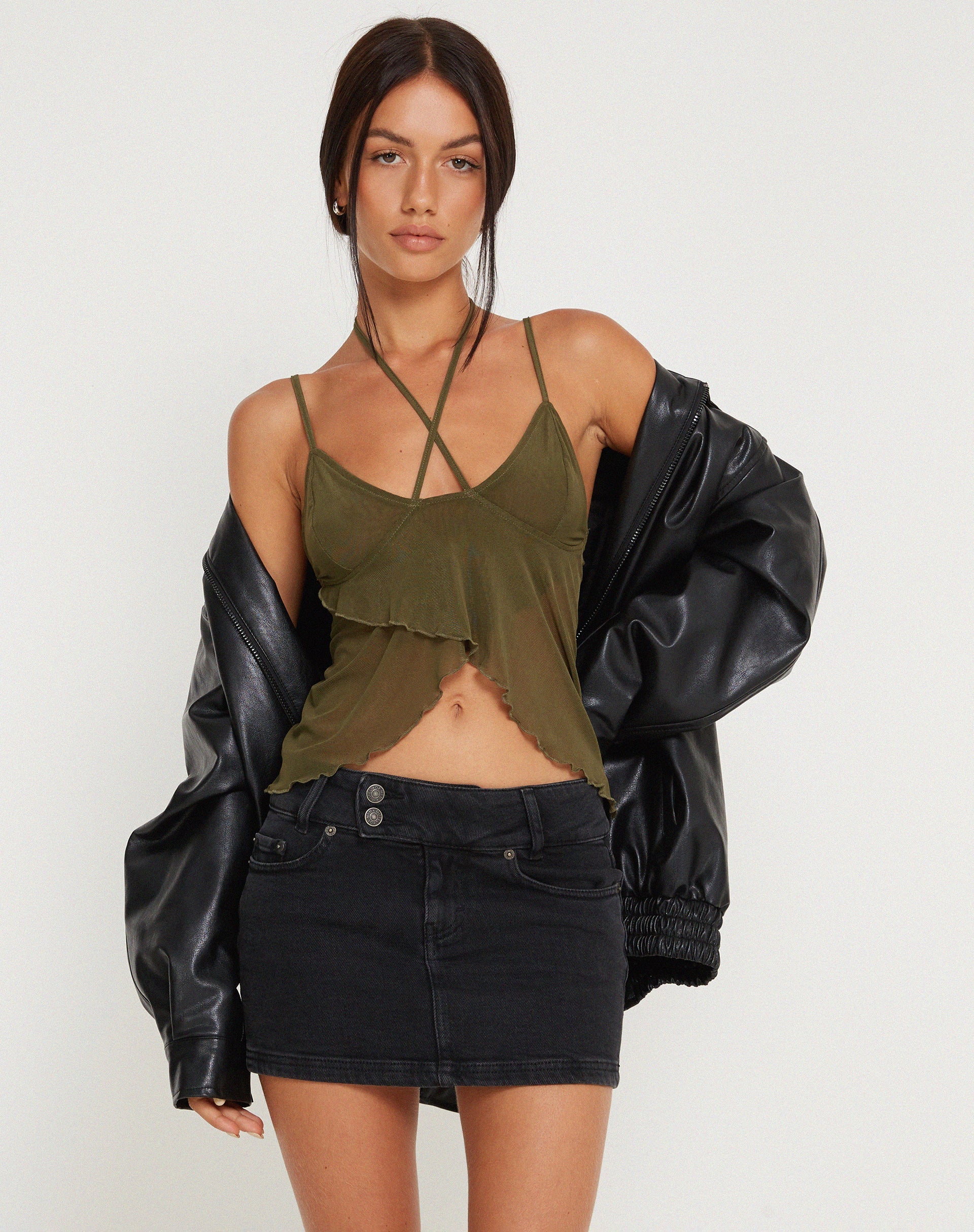imagen de Olgira Mesh Halterneck Vest Top in Khaki