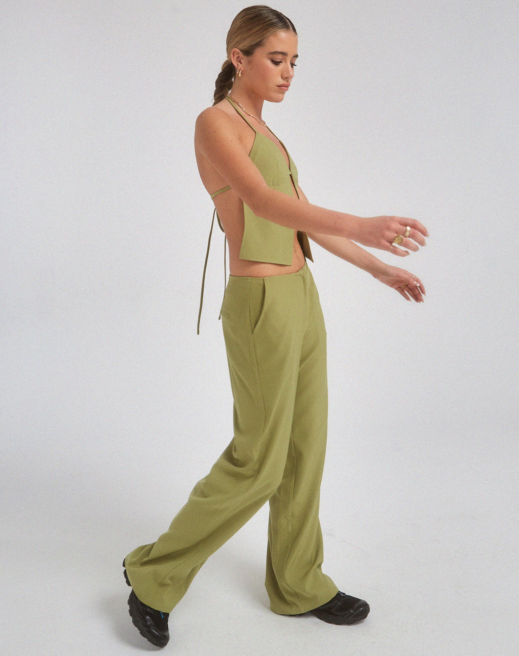MOTEL X OLIVIA NEILL Pantalón Amadi de pierna ancha en sastrería Seamfoam verde