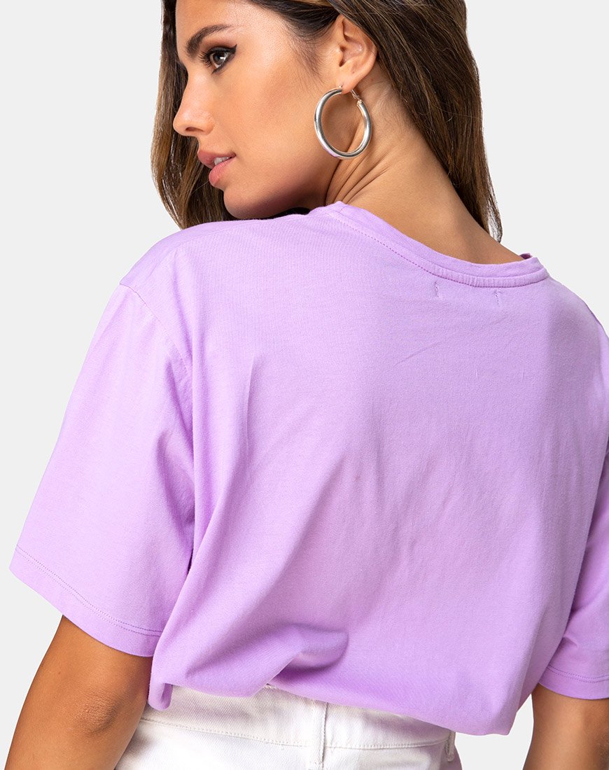 Camiseta básica oversize lila con bordado de ángeles