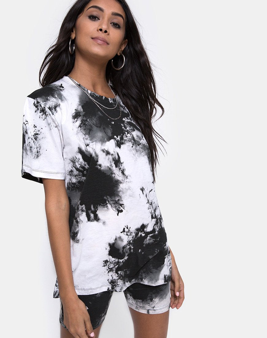 Camiseta básica oversize en monocromo tie dye blanco y negro